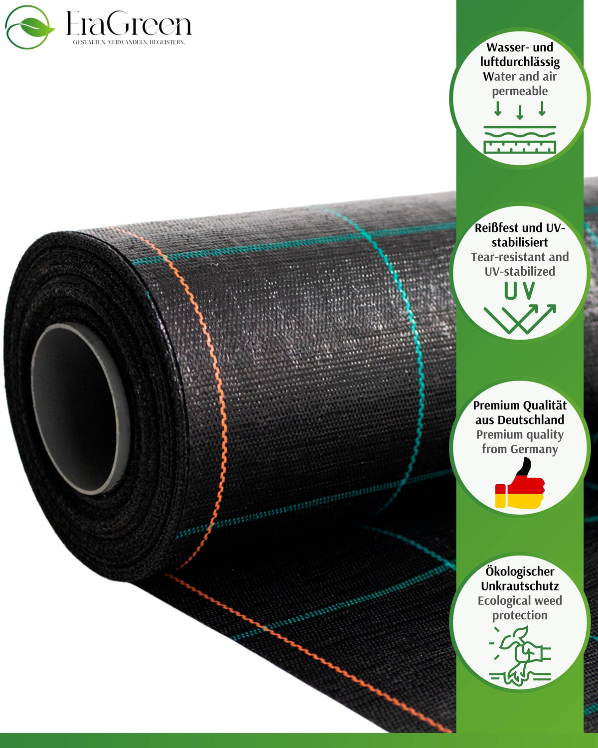 EraGreen reißfeste Unkrautfolie | UV-Stabil und wasserdurchlässig | Bodengewebe 100g/m² | Gewebefolie | Gartenfolie | Unkrautvlies