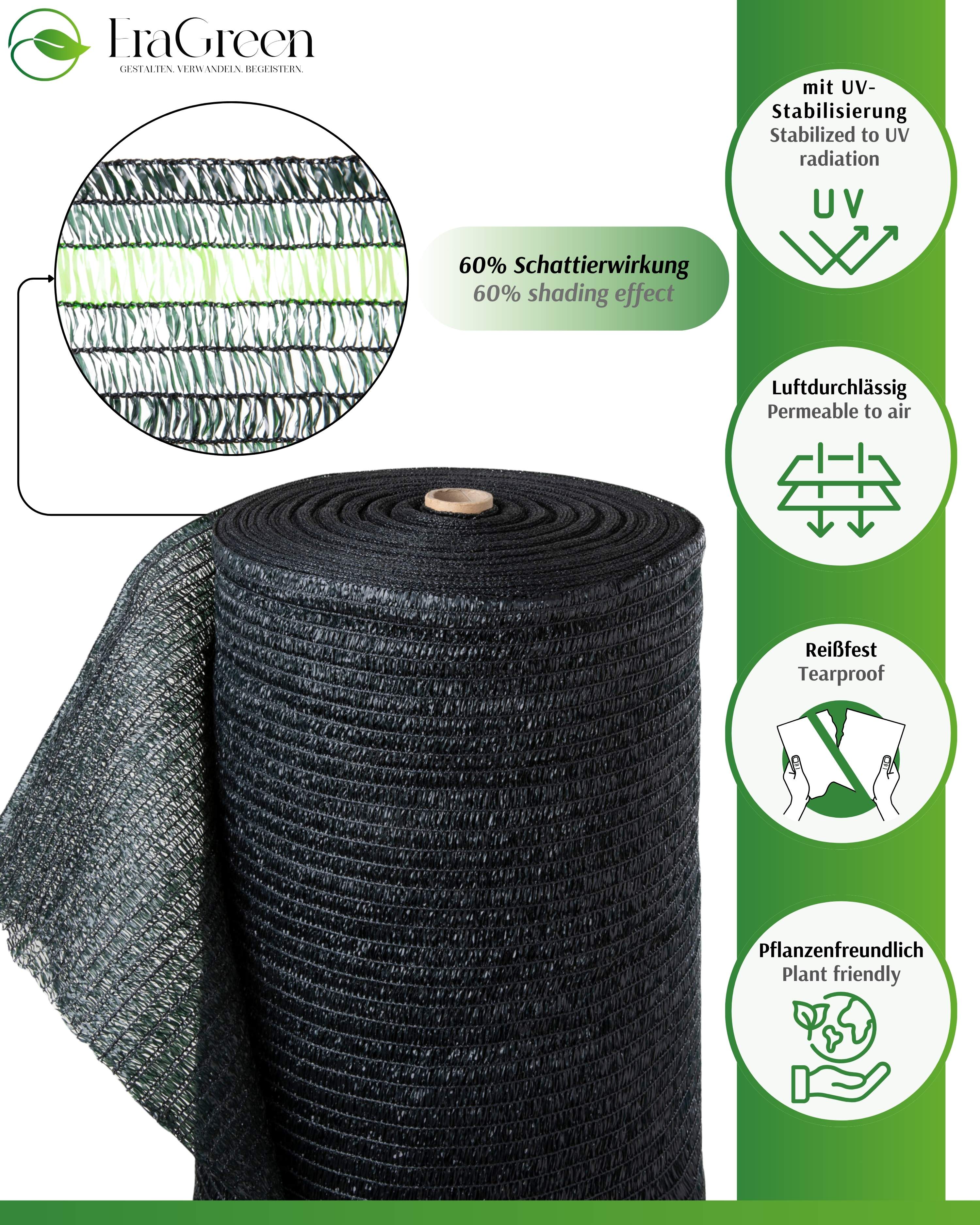 Schattiernetz dunkelgrün – Sonnenschutz mit 40%, 60% oder 85% Schattierwirkung