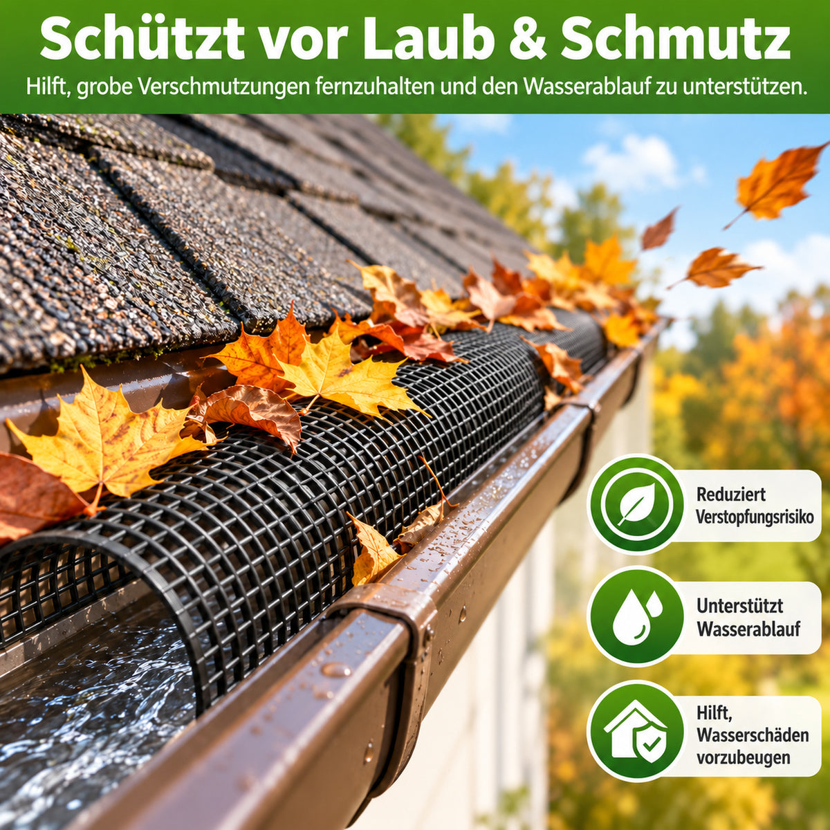 Laubschutzgitter 2m länge für Dachrinnen 100mm-125mm Dachrinnenschutz Laubfang – Bild 3