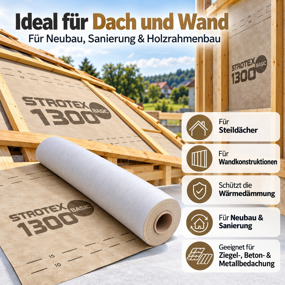 Unterspannbahn Unterdeckbahn Schalungsbahn Dachbahn 1,5m Breite – Bild 5