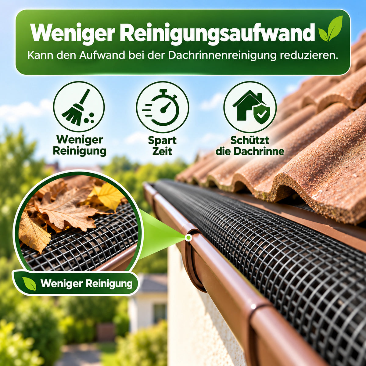 Laubschutzgitter 2m länge für Dachrinnen 100mm-125mm Dachrinnenschutz Laubfang – Bild 2