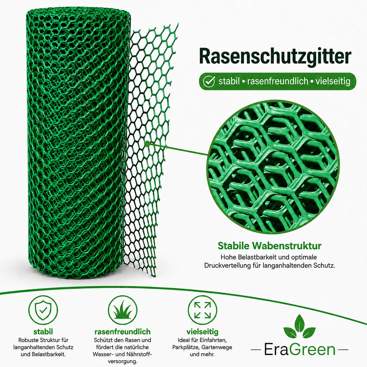 Rasenschutzgitter 1,3mx45m Rasen Gitter Rasenschutz Schutzgitter Kunststoff grün – Bild 3