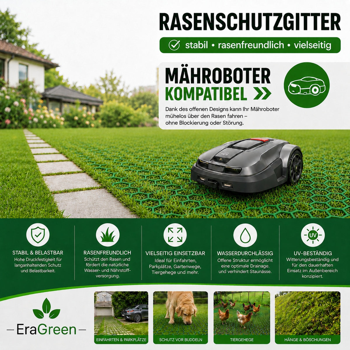 Rasenschutzgitter 1,3mx45m Rasen Gitter Rasenschutz Schutzgitter Kunststoff grün – Bild 1