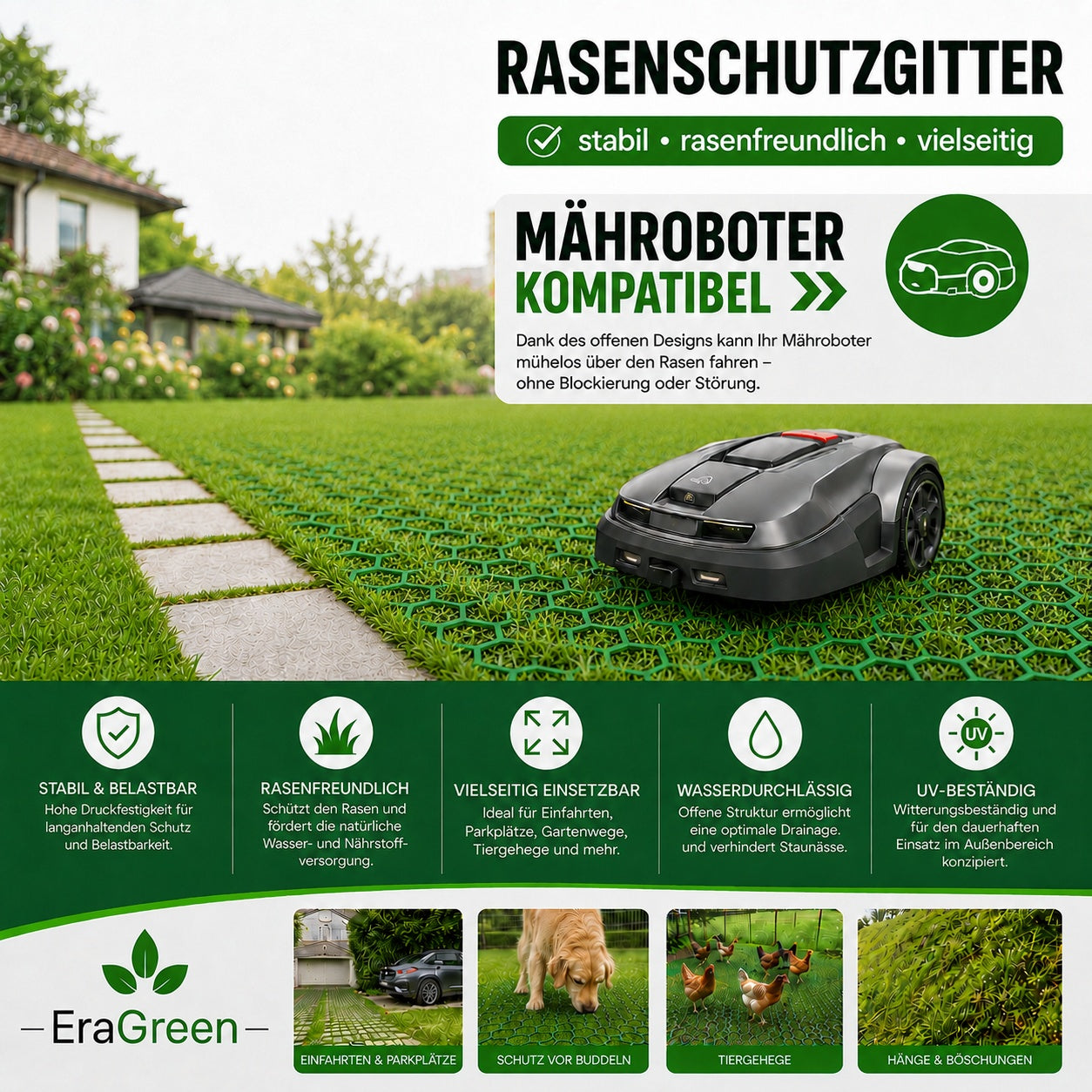 Rasenschutzgitter 1,3mx45m Rasen Gitter Rasenschutz Schutzgitter Kunststoff grün – Bild 1