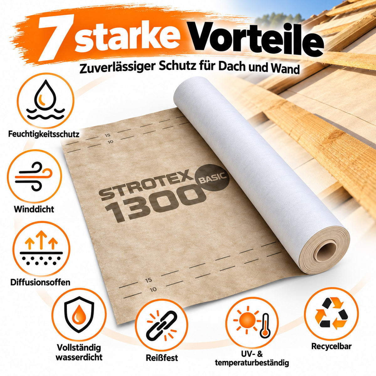 Unterspannbahn 1,5m x 100m Unterdeckbahn Dachbahn Schalungsbahn wasserdicht UV – Bild 1