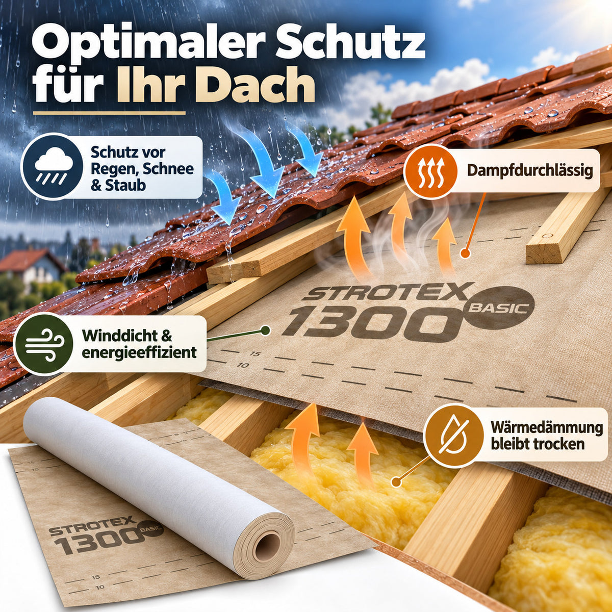 Unterspannbahn Unterdeckbahn Schalungsbahn Dachbahn 1,5m Breite – Bild 2